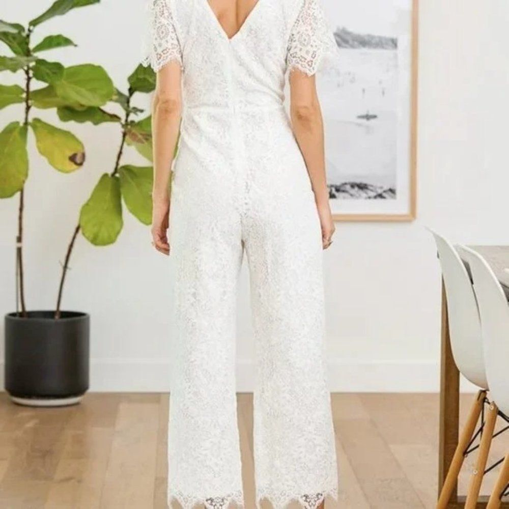 Lulus White Lace Short Sleeve Jumpsuit Bridal Wedding Rehearsal Sz S - Picture 3 of 11
